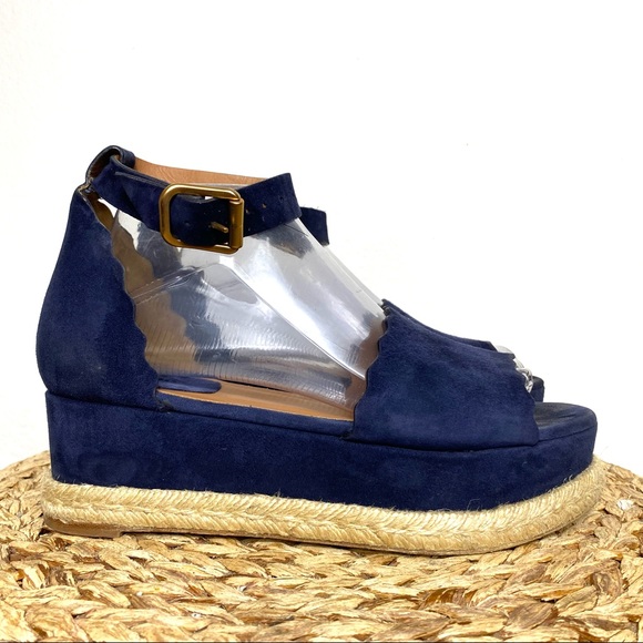 Chloe Lauren espadrille blue suede wedge platform,All Products : American Fashion Style Bags On Sale